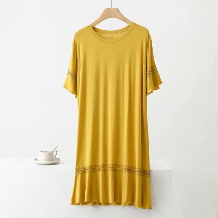 Grande taille Modal tenue de nuit pour femmes nuisette surdimensionné à manches courtes chemises