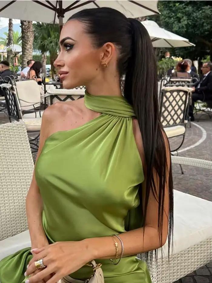 Robe longue dos nu avec ruban de satin pour femme