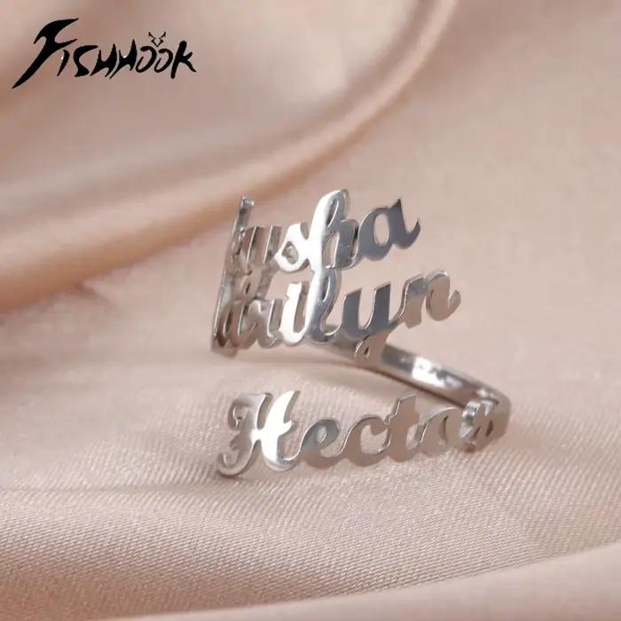 Bague personnalisée avec double prénom pour femmes et hommes, bagues de mariage personnalisées pour couple, cadeau, ensemble de bijoux en acier inoxydable