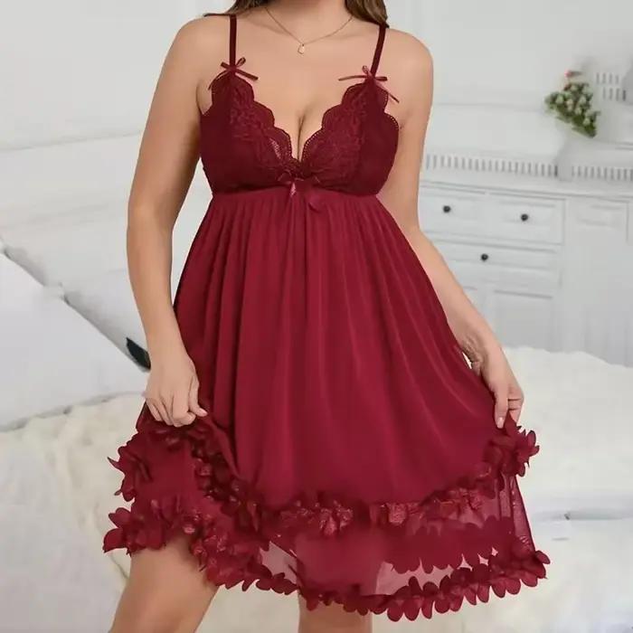 Chemise de nuit sexy en dentelle grande taille