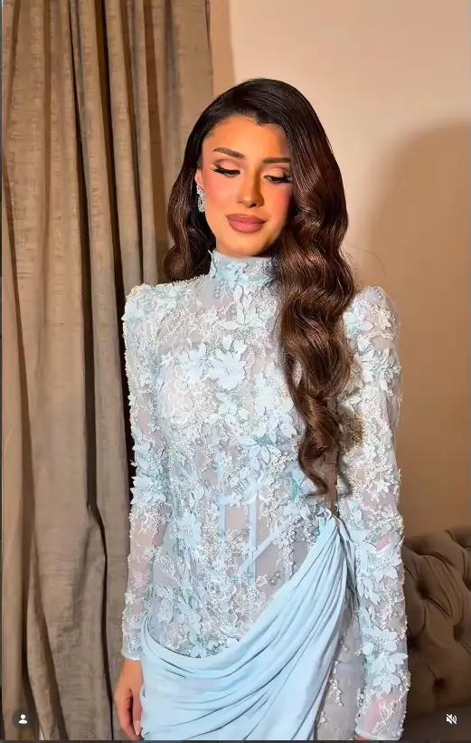 Robe de soirée moderne musulmane bleu ciel