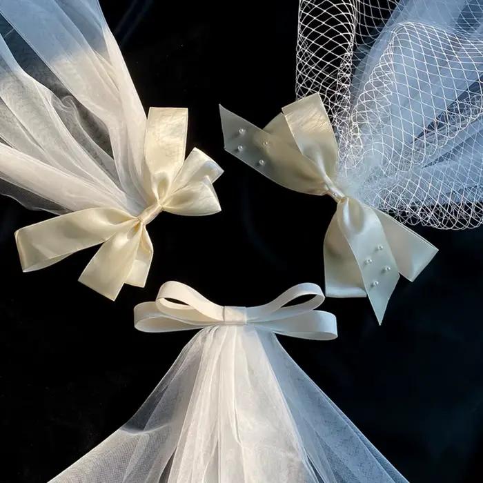 Voile de mariée romantique multicouche en gaze et dentelle
