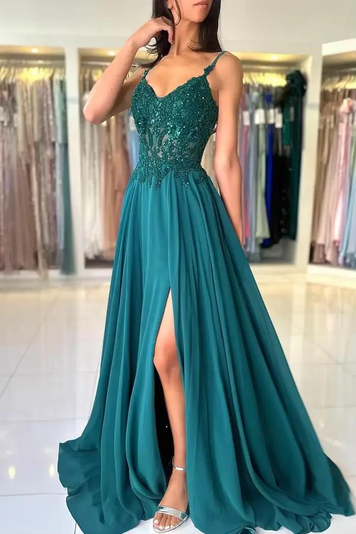 Robe de soirée en mousseline de soie verte pour femmes
