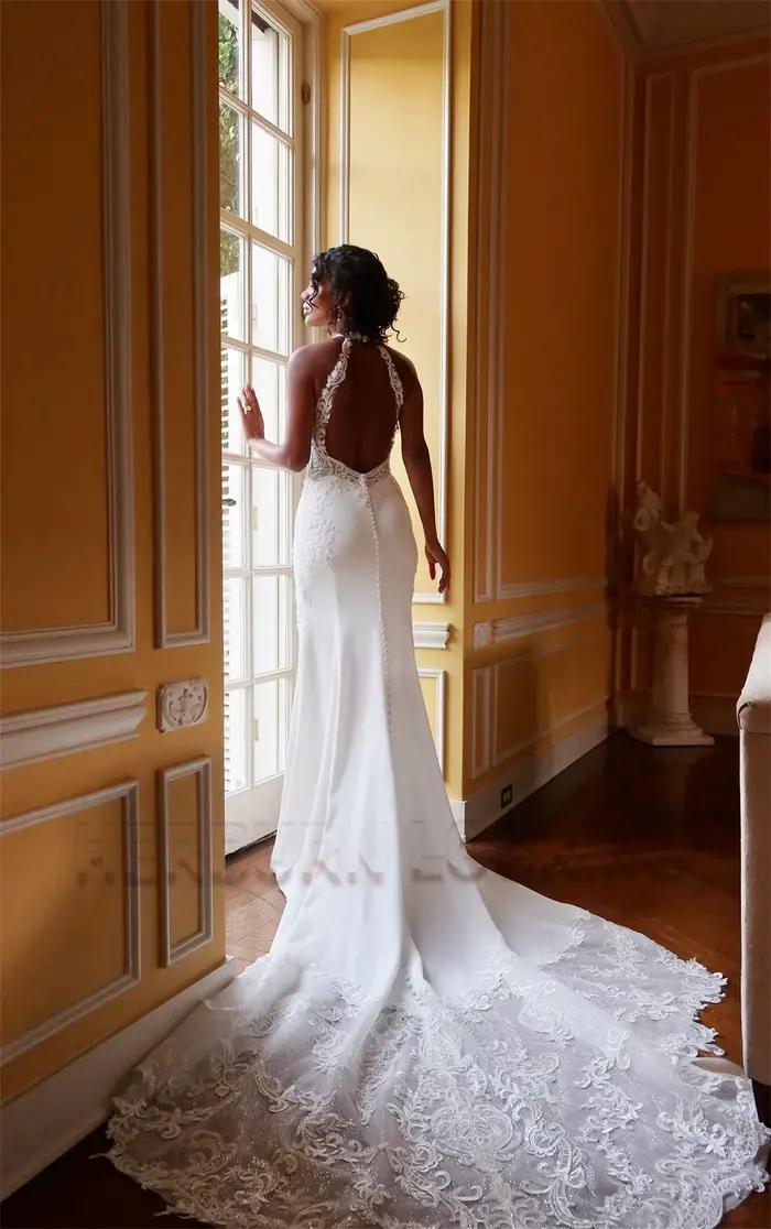 HERBURN Robes de mariée sirène charmantes à col montant