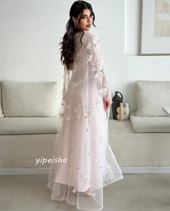 Robe de Fiançailles Mesprit Jersey Personnalisée Col en V Appliques Florales pour Femmes Occasions Spéciales