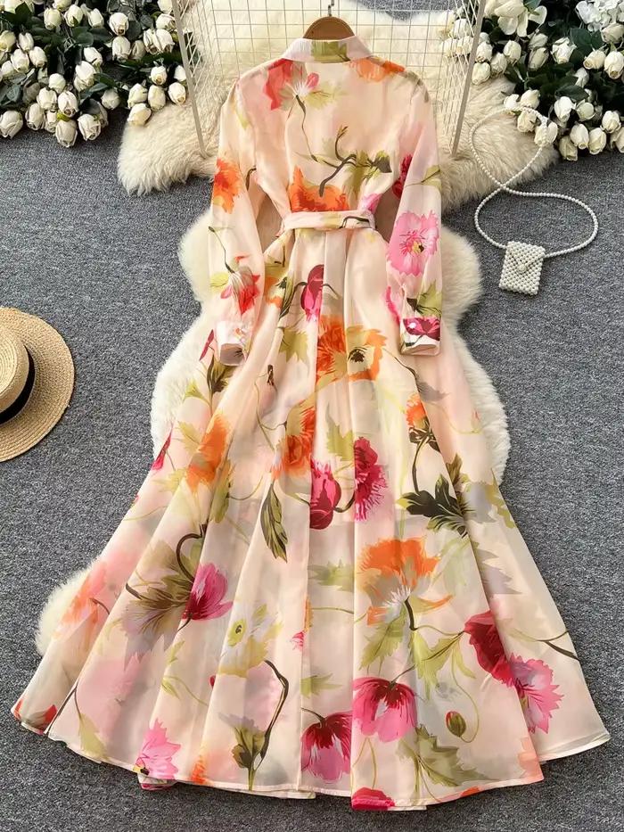 Robe longue élégante à imprimé vacances à la française pour femme