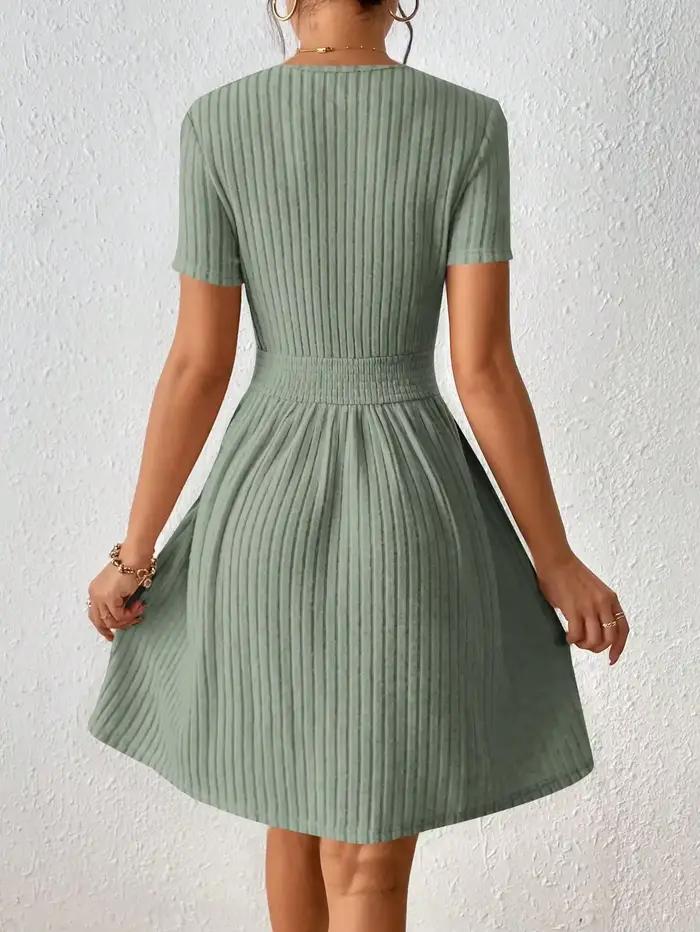 Robe trapèze côtelée unie décontractée et élégante pour femme – Nouvelle collection confortable