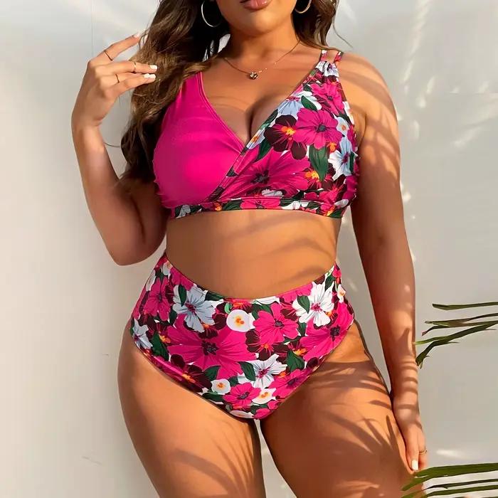 Ensemble bikini grande taille pour femme, maillot de bain deux pièces, taille haute, push-up, sexy, séparé, nouveau, 2024