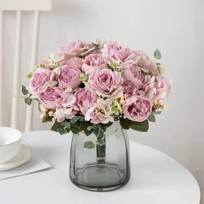 Roses artificielles en soie pour décoration intérieure mariage fête de pendaison de crémaillère cérémonie de diplôme engagement anniversaire fêtes prénuptiales baby shower