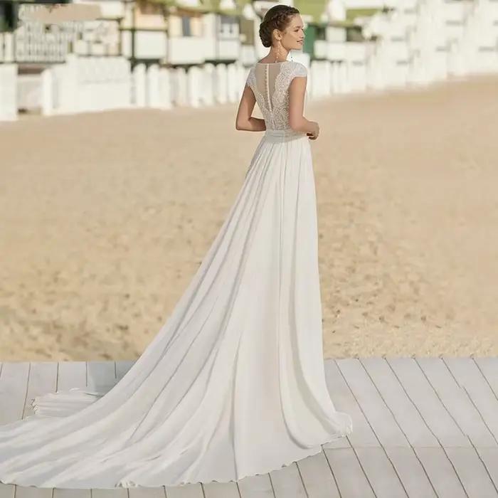 Robes de mariée élégantes personnalisées en mousseline et dentelle pour occasions formelles