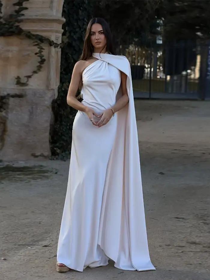 Robe longue dos nu avec ruban de satin pour femme
