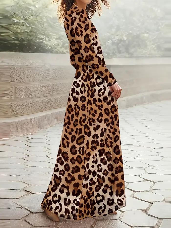 Robe décontractée à manches longues à imprimé léopard pour femme