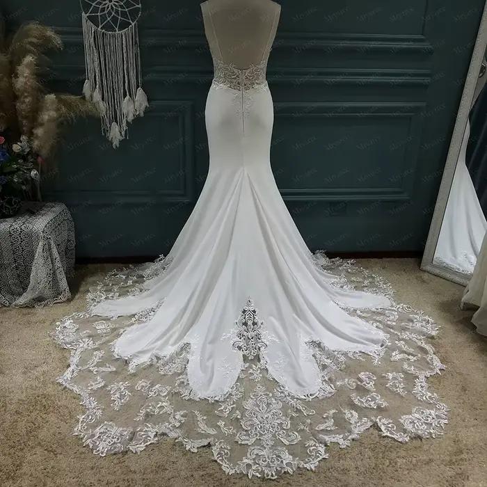 Mryarce luxe dentelle crêpe robe de mariée Sexy bretelles Spaghetti longue Train robes