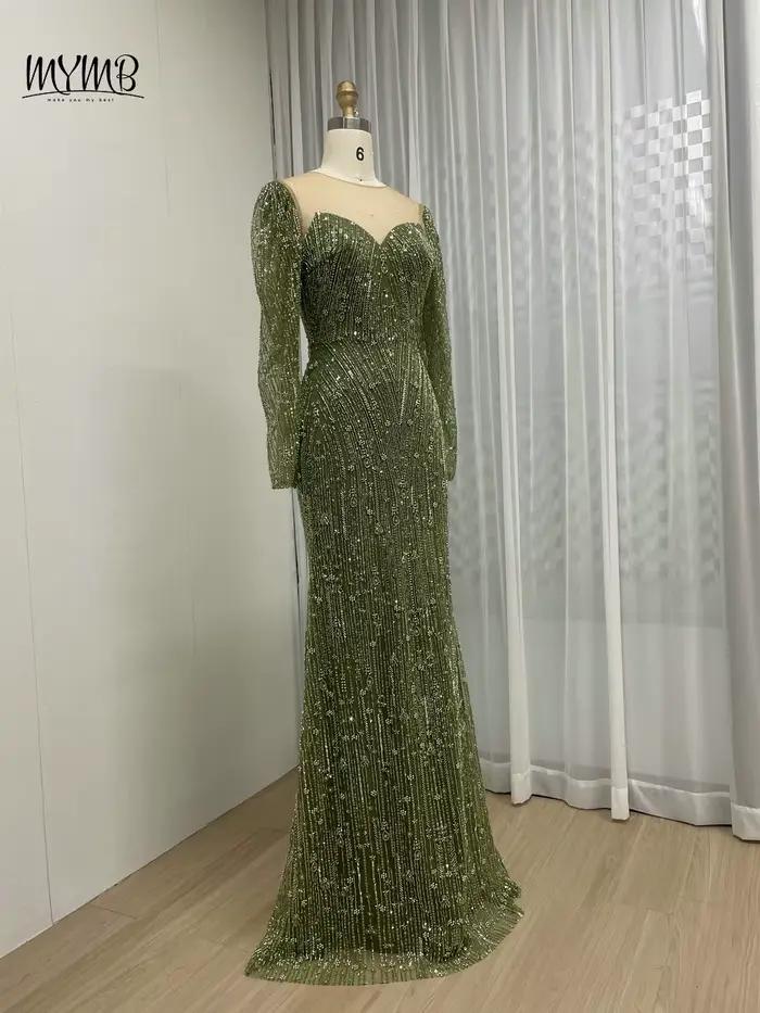 Robe de soirée sirène à manches longues et col rond pour femme