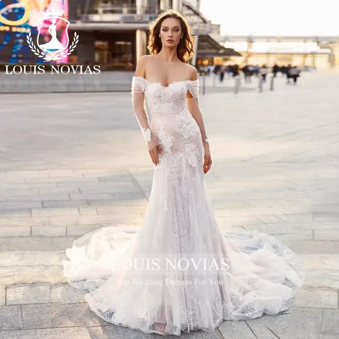 LOUIS NOVIAS robe De mariée Style sirène hors De l'épaule chérie Appliques dentelle trompette