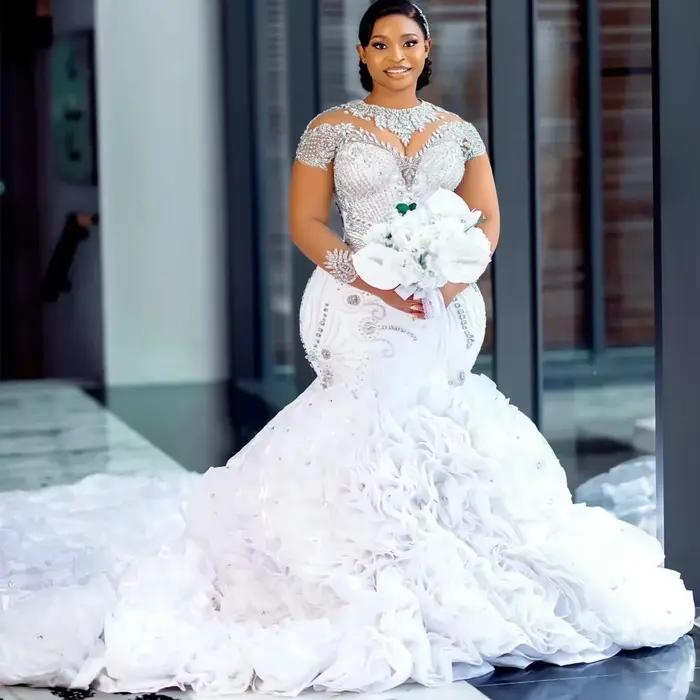 Robes de mariée sirène africaines 2026 de luxe avec cristaux brillants