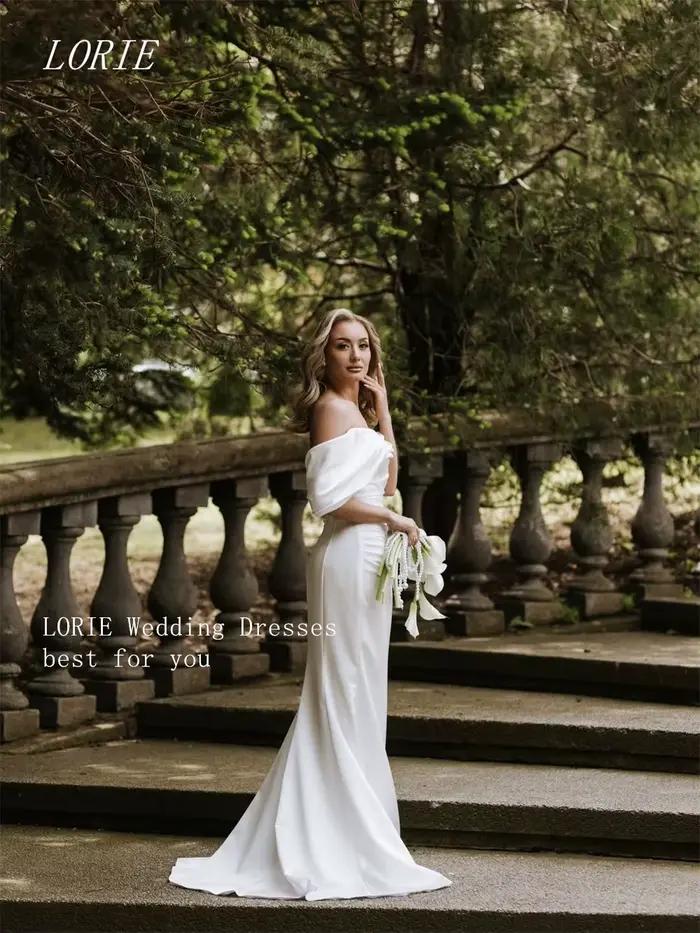 LORIE Robe de mariée civile élégante style sirène, épaules dénudées, plissée, simple, pour fiançailles et mariage, personnalisable 2026