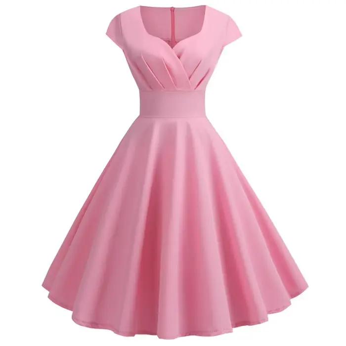 Femmes Robe d'été couleur unie rétro Vintage années 50 60 décontracté fête bureau