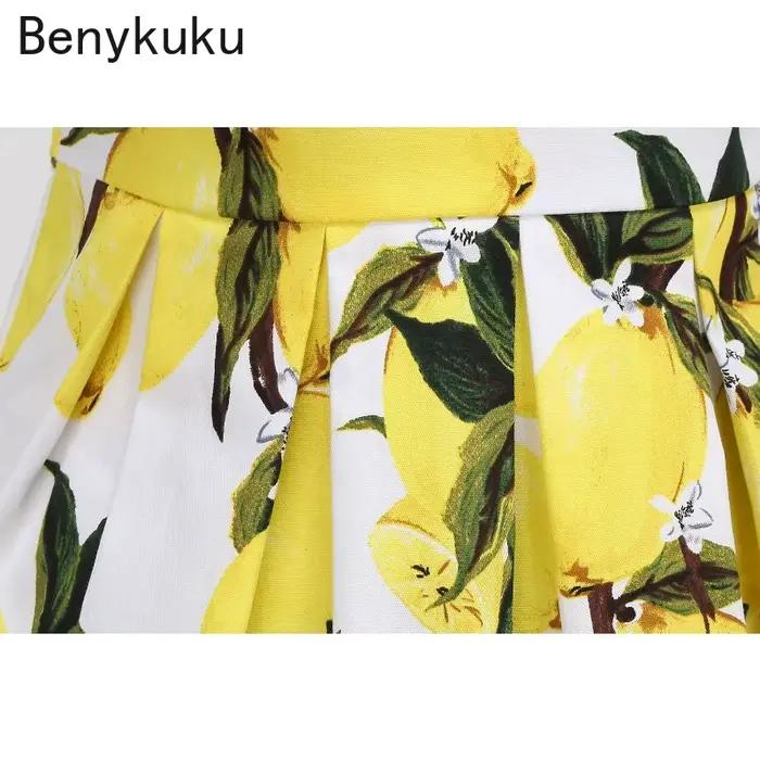 Robe d'été vintage style Hepburn à imprimé citron