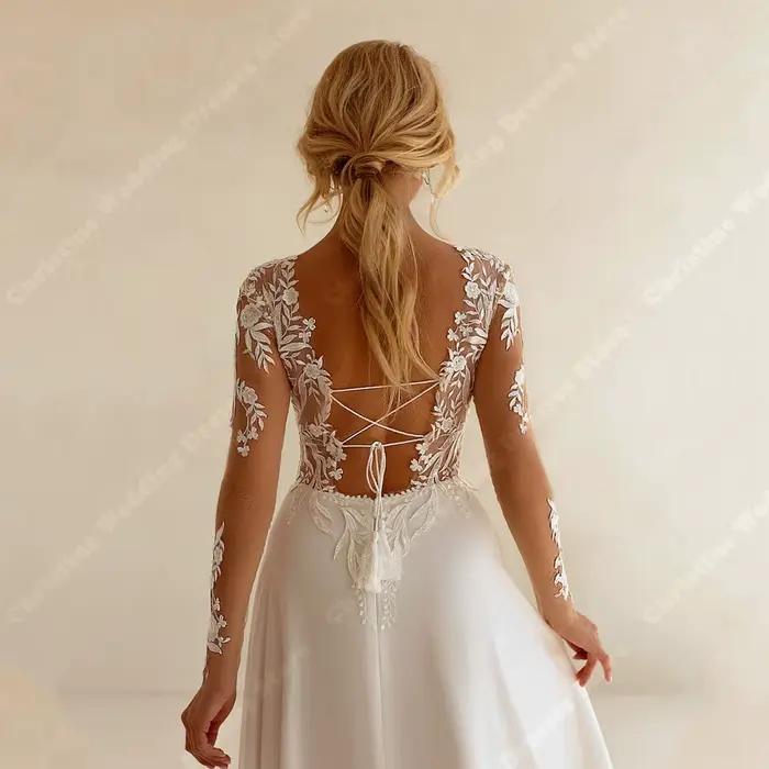 Robes de mariée en dentelle à manches longues pour femmes
