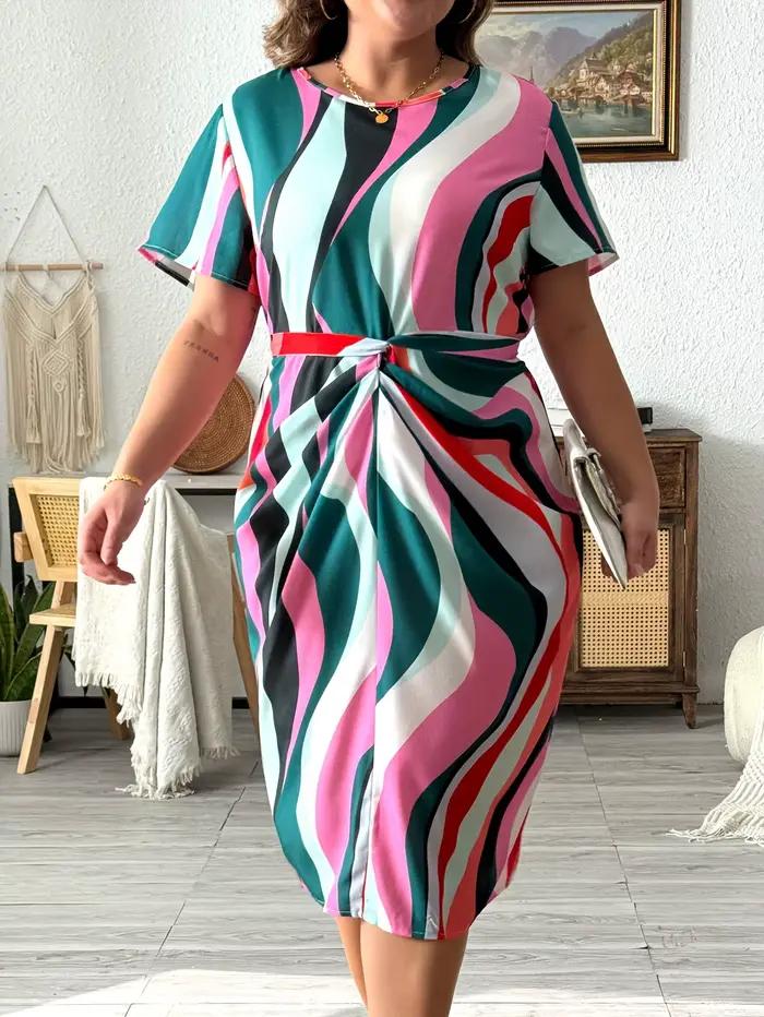 Robe ceinturée à imprimé géométrique pour femmes