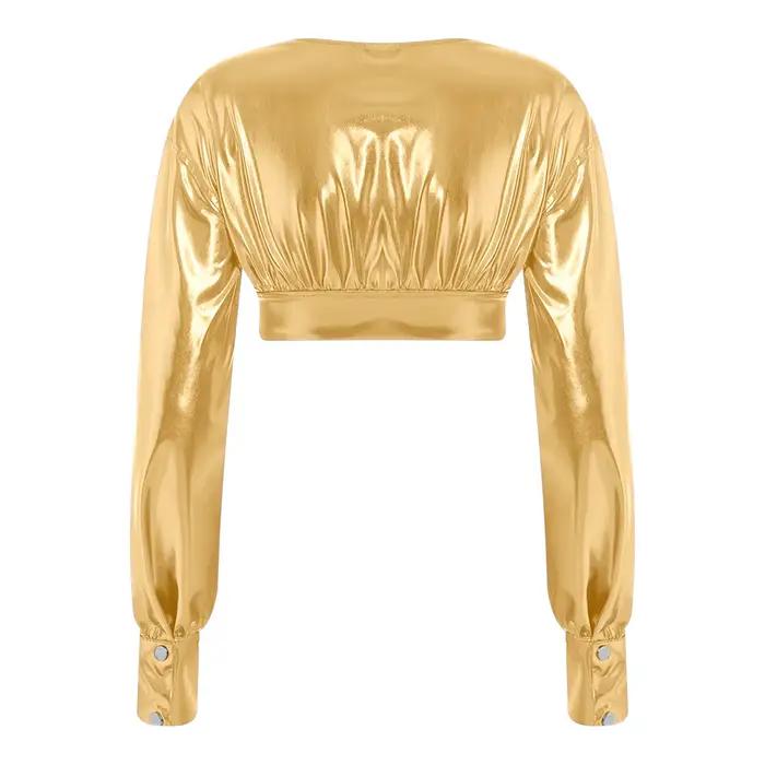 Chemisier brillant à manches bouffantes pour femme