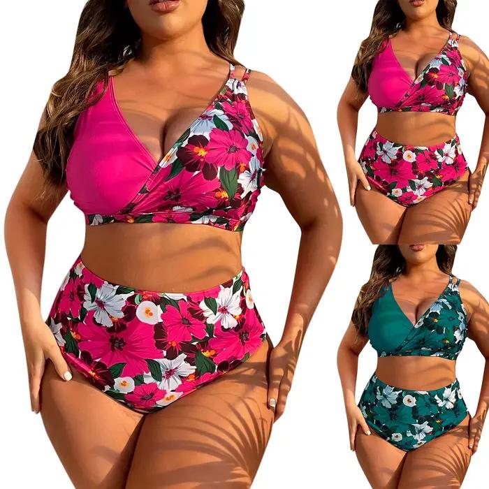 Ensemble bikini grande taille pour femme, maillot de bain deux pièces, taille haute, push-up, sexy, séparé, nouveau, 2024
