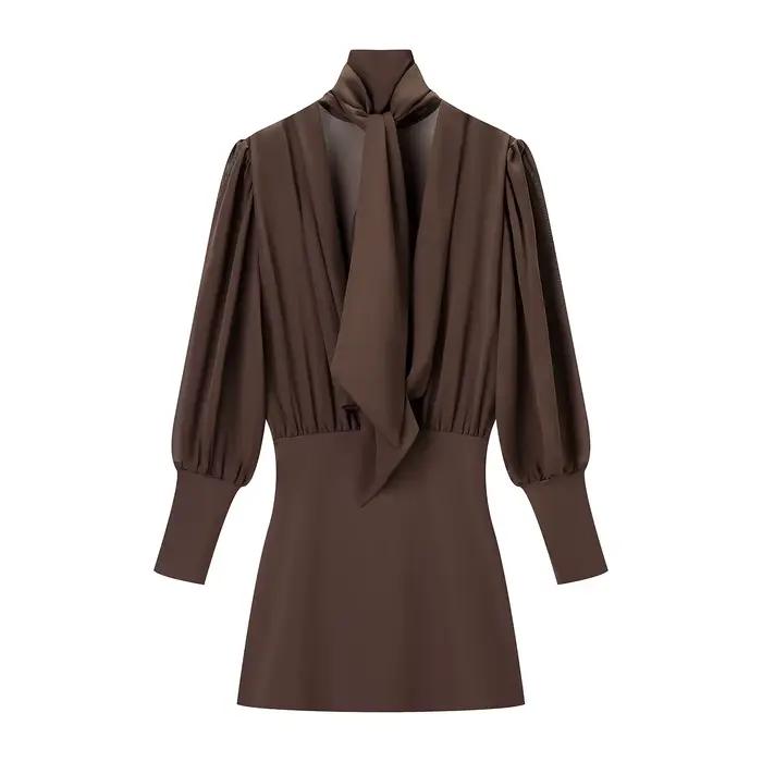 Robe à cravate marron pour femmes