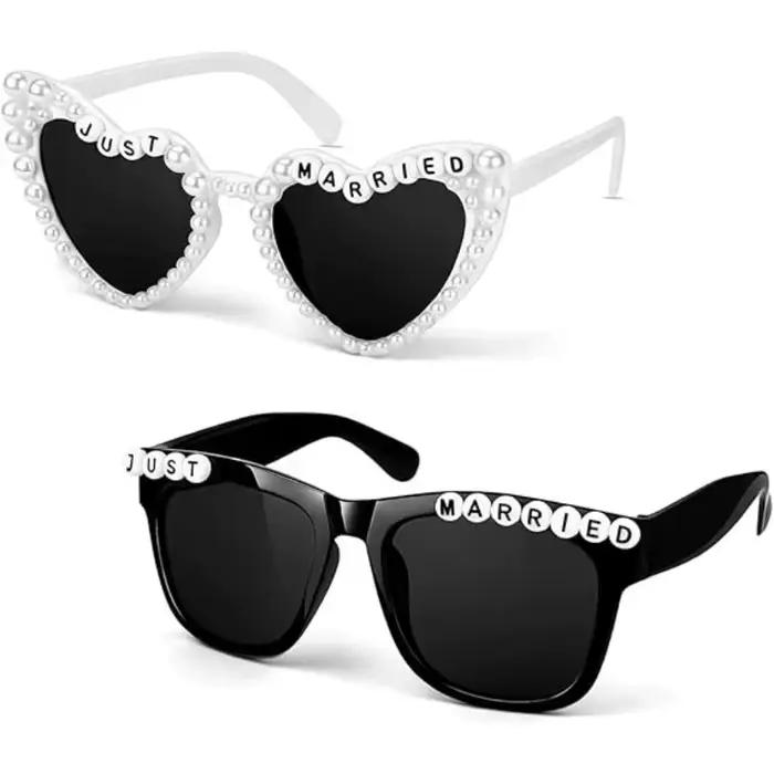 2 Paires de Lunettes de Soleil Mariés Décoratives – Lunettes de Mariage pour la Mariée et le Marié – Décoration de Fête de Mariage – Cadeau