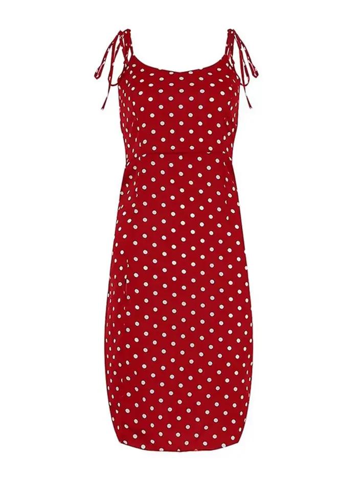 Robes robe d'été femmes casual à pois sans manches haute plissée taille élastique col en v