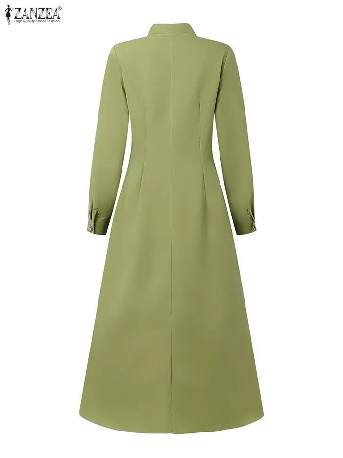 Femmes élégantes a-ligne robes mi-longues ZANZEA décontracté col montant à manches longues boutonné robe longue 2025 automne femme vêtements S-3XL