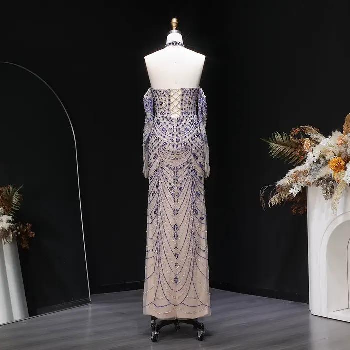 Robe de soirée formelle Sharon Said Halter pour femme avec gants