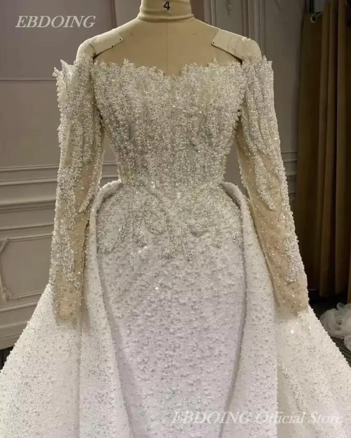 EBDOING robe de mariée sirène 2 en 1 encolure col bateau avec perles robes