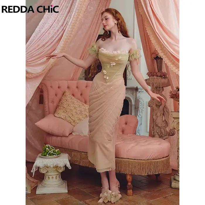 REDDACHiC Robe Coquette en Tulle Superposé Style Jardin Enchanté avec Appliques Florales, Corset et Baleines, Robe Moulante Vintage pour Femme
