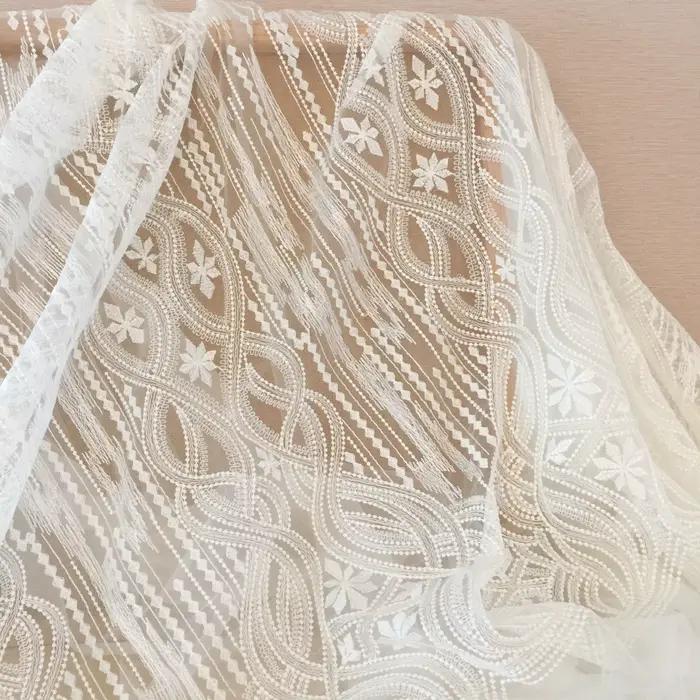 Tissu en dentelle à couture géométrique avec conception de ligne, robe de mariée exquise, patients, qualité supérieure, 1 mètre