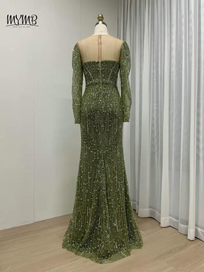 Robe de soirée sirène à manches longues et col rond pour femme