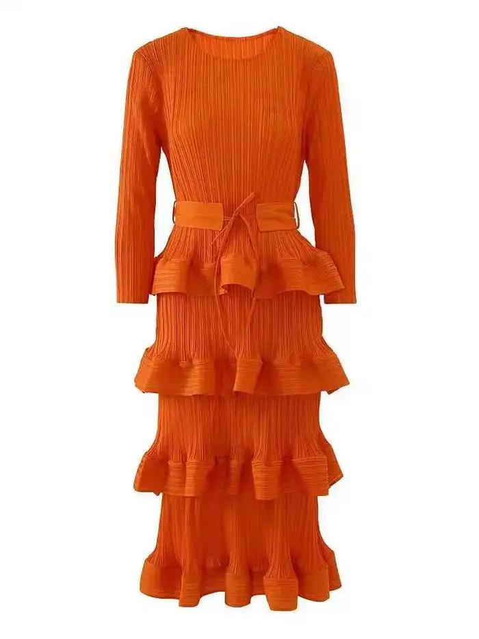 Lanmrem-Robe de soirée plissée à volants pour femmes