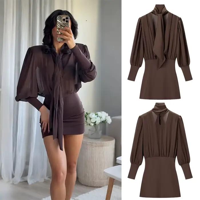 Robe à cravate marron pour femmes