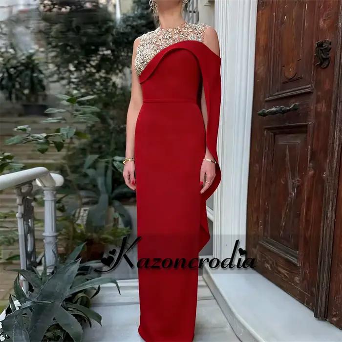 Kazon glamour col rond marié mère de la mariée robe sirène cristaux invité de Mariage Robes de soirée Invitee