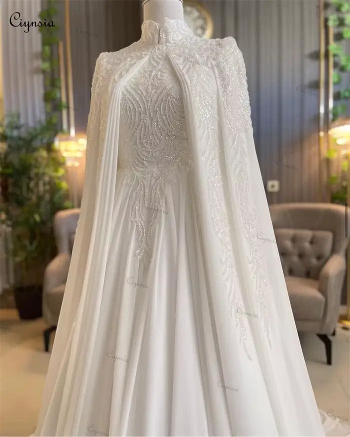 Robe de mariée musulmane de luxe personnalisée Ciynsia 2026 en mousseline avec perles