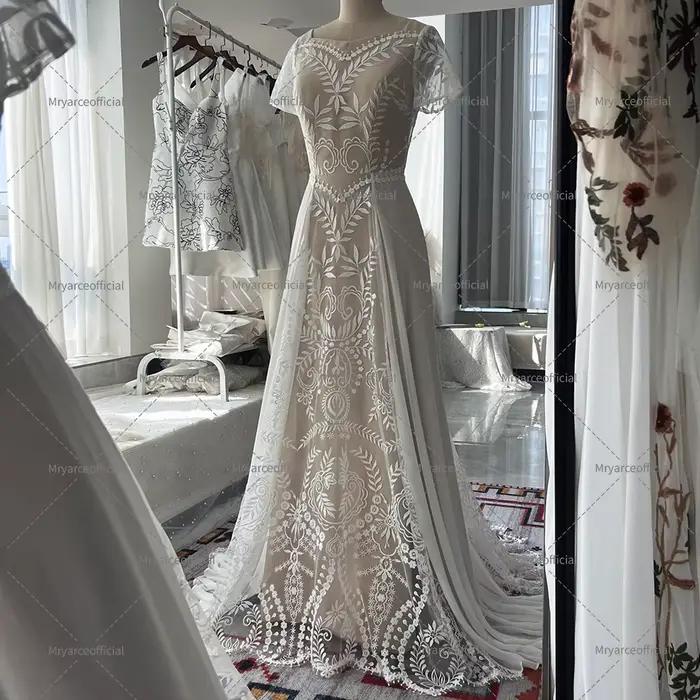 Mryarce Vintage dentelle robe de mariée en mousseline de soie une ligne robes