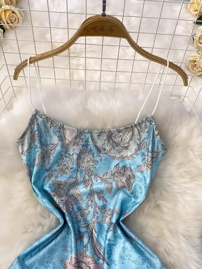 Foamlina – robe à bretelles imprimée bleu français pour femmes