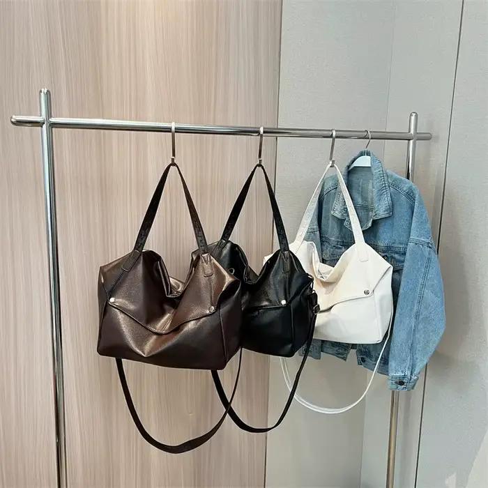 Sac à bandoulière pour femme, sac fourre-tout grande capacité, chic, couleur unie, mode haut de gamme pour le travail, les trajets quotidiens, en cuir PU