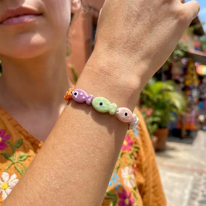 Bracelet de plage coloré en céramique avec poisson, bijou d'été pour femme
