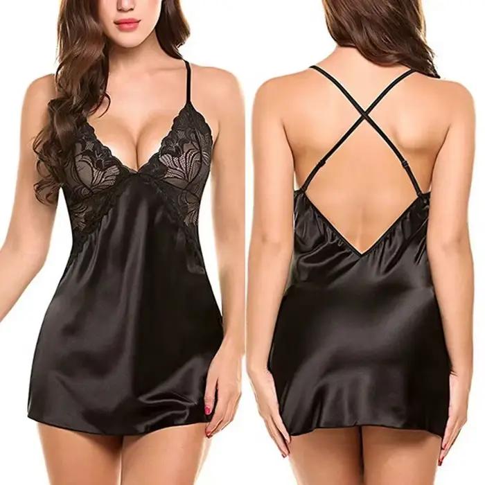 Chemise de nuit Sexy ensemble de Lingerie dentelle Satin pyjamas