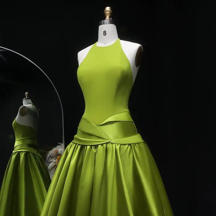 Sharon Said Dubai vert Olive Satin élégant licou robes de soirée avec plissé pour les femmes robe formelle de mariage SF148 personnalisé