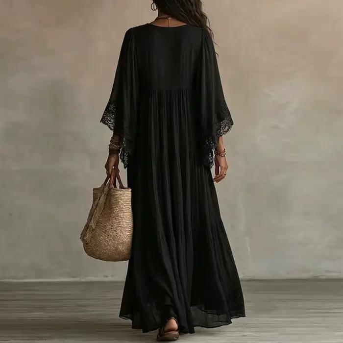 Robe longue vintage en dentelle unie pour femme