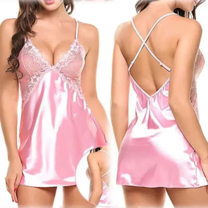 Chemise de nuit Sexy ensemble de Lingerie dentelle Satin pyjamas
