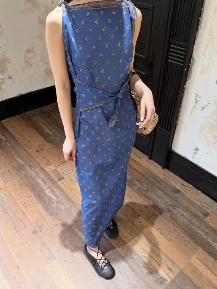 Robe longue trapèze en coton pour femme