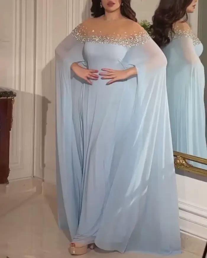 Abaya-Robe de Soirée en Mousseline de Soie pour Femme